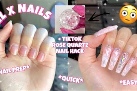 HOW TO APPLY GEL X NAILS LIKE A PRO AT HOME | TRYING THE ROSE QUARTZ TIKTOK NAIL HACK | STEP BY STEP